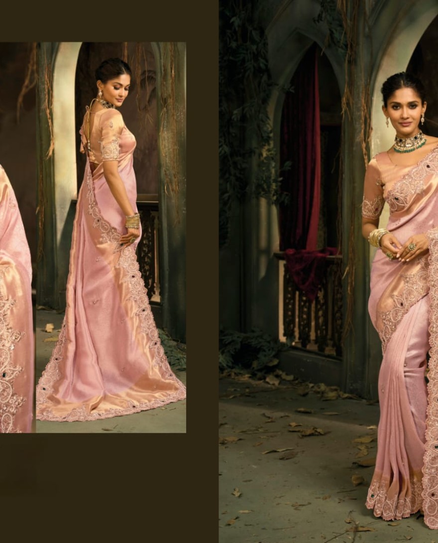 PINK - Blush Pink Handwork Pure Silk Designer Saree
